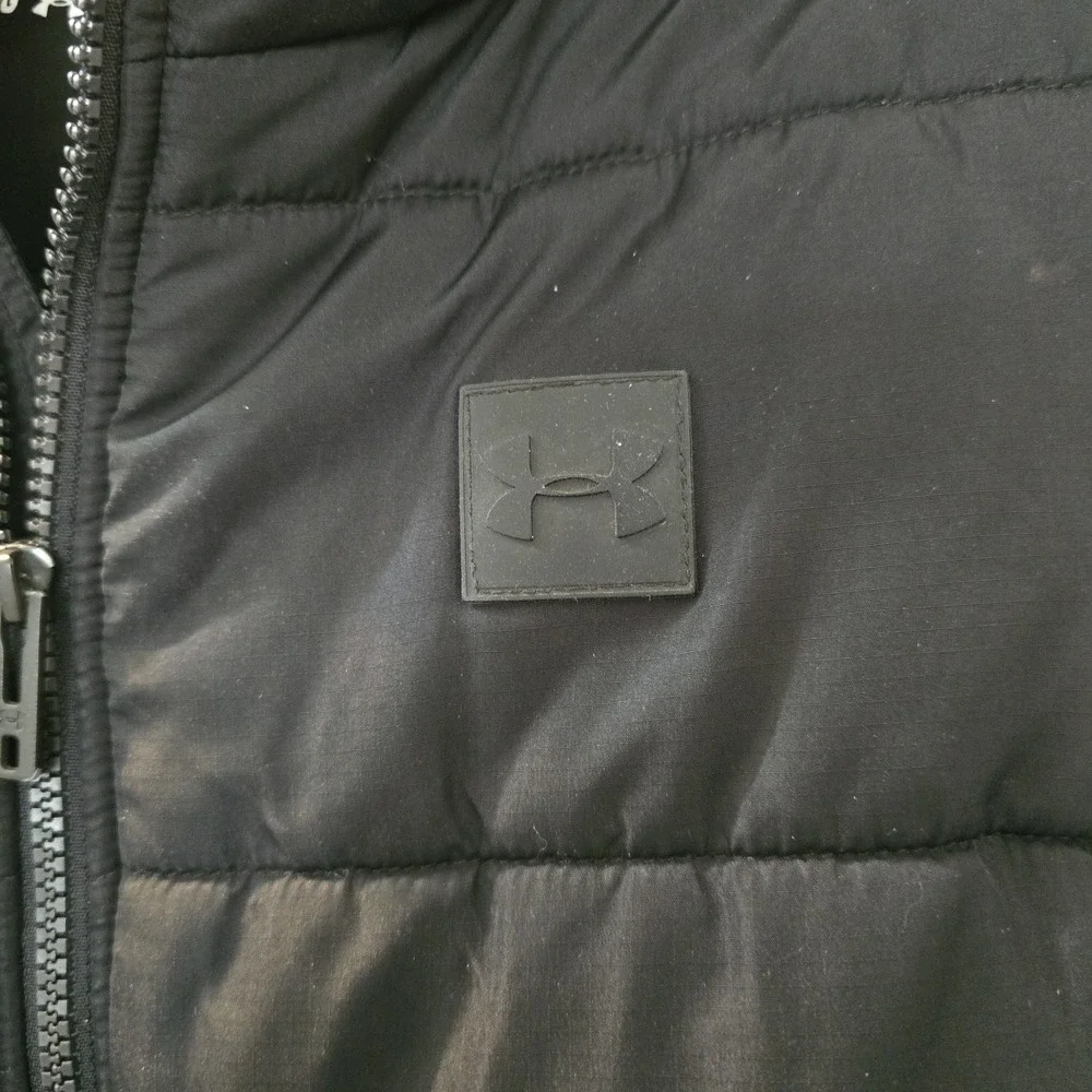 Under Armour Boy's 2-Fer Hoodie Puffer Vest Jacket Gray/black Sz YXL